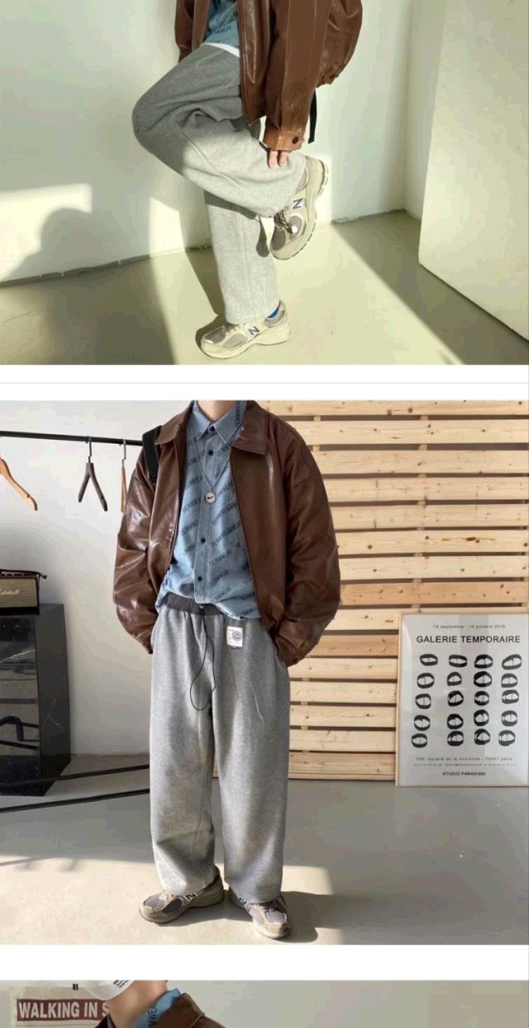 Voguable Pu Leather Jacket Men Brown Retro Motorcycle Jacket Autumn Korean Fashion Fried Street Loose Zipper Bomber Jacket Learher Coats voguable