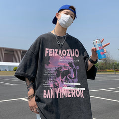 American Letter Hip Hop Printing Men T-shirt Short Sleeve Loose Oversized Trend Casual Tops Tshirt Male Streetwear Cotton Tees voguable