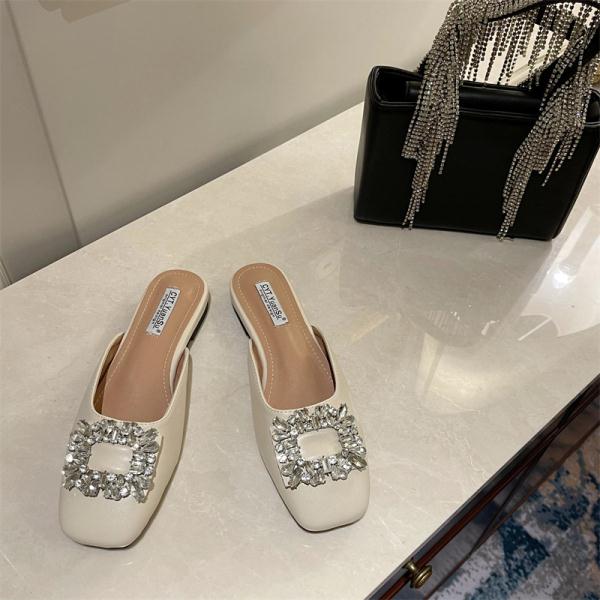 Shoes Slippers Flat Mules For Women Slides Jelly Flip Flops Lady Loafers Fashion Low Cover Toe Glitter Girl Soft Luxury Fab voguable