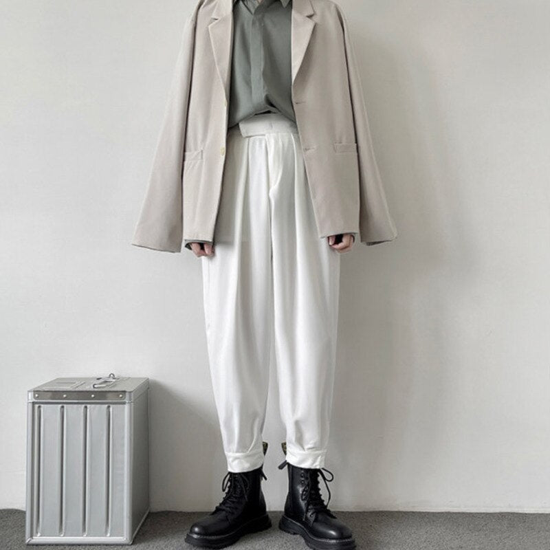 Spring High Street Men's Suit Pants Solid Color Casual Men's Harem Pant Fashion Design Loose Black Basic Trousers voguable