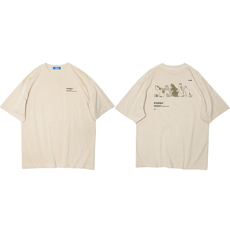Voguable 2022 Men Hip Hop T Shirt Streetwear Japanese Kanji Harajuku Funny Cat T-Shirt Summer Short Sleeve Tops Tees Cotton Print Tshirts voguable