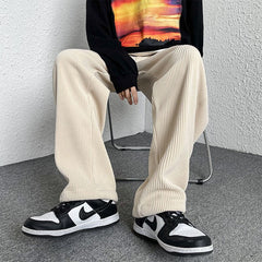 New Corduroy Men's Casual Pants Drawstring Designer Loose Straight Trousers For Man Streetwear Solid Color Male Pant voguable