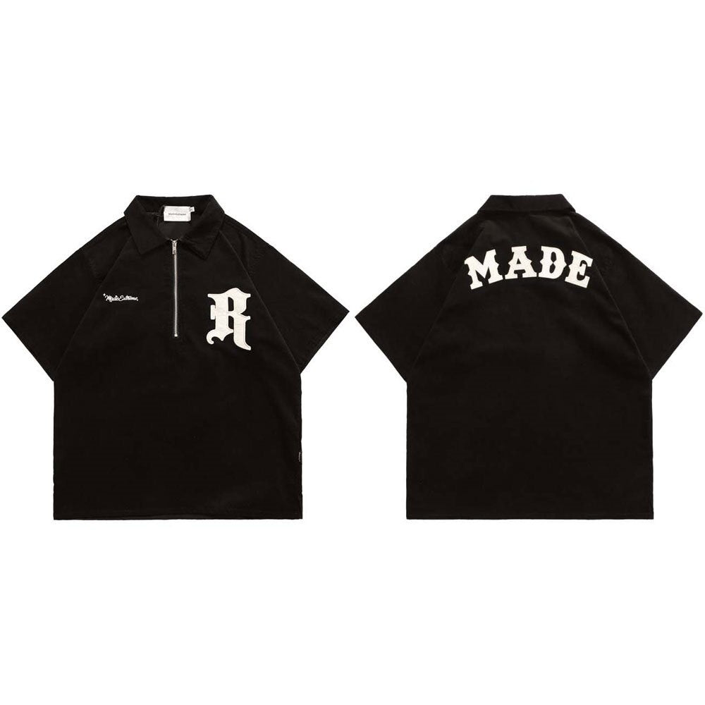 Voguable Men T-shirt Corduroy Turn-down Collar Cotton Polo Tops Harajuku Streetwear Casual 2022 Summer Short Sleeve Oversized Men's Shirt voguable