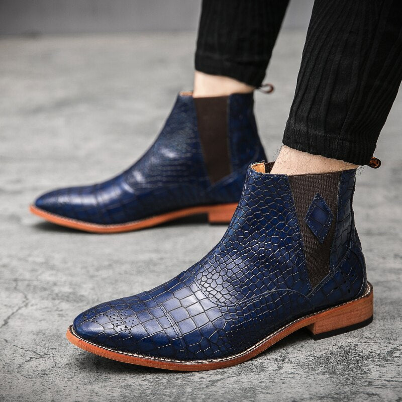 New Chelsea Boots Men Boots PU Solid Color Classic Business Casual Versatile Crocodile Pattern Slip-On Fashion Ankle Boots voguable