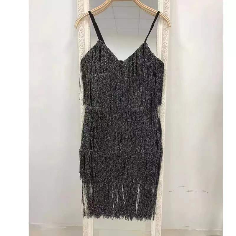 Voguable  Women Sexy Birthday Party Dresses Sparkly Sequines Tassel Sweet Cute Short Fringed Fashion Robe Dress Sleeveless Mini Dress voguable