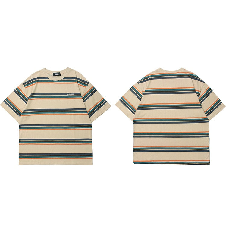 Voguable  Hip Hop Streetwear Tshirt Striped Print T-Shirt Harajuku Cotton Loose Short Sleeve T Shirt 2022 Men Fashion Summer Tops Tees voguable