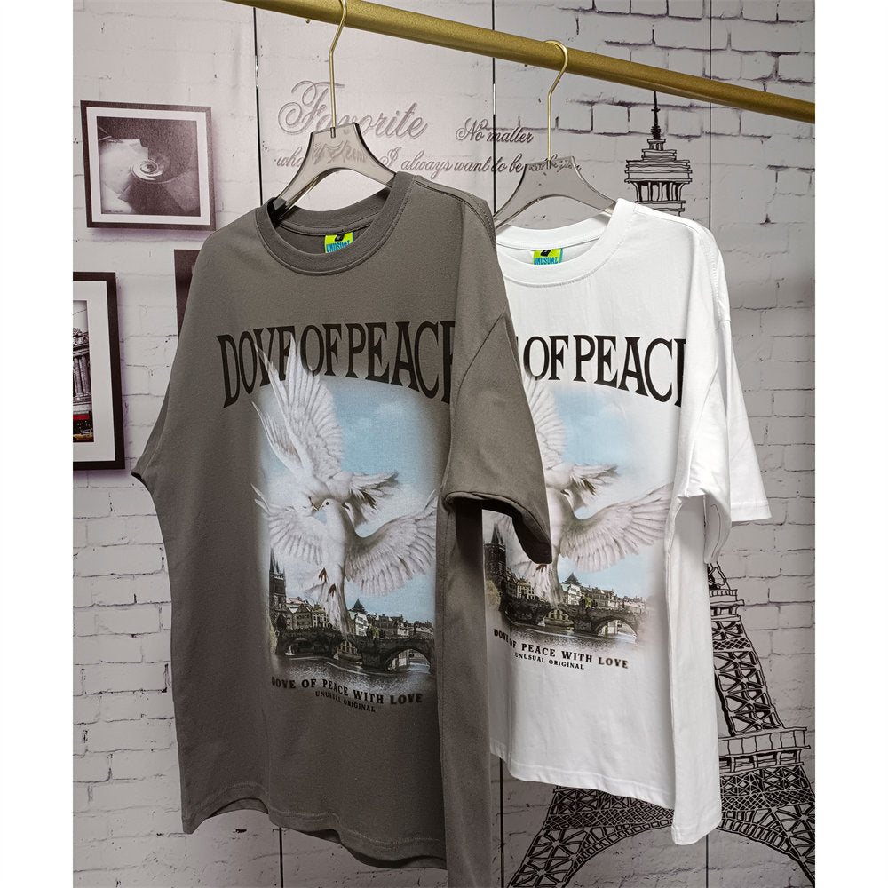 Voguable Men T-shirt O-neck Cotton Dove of Peace Print Top Tees 2022 Harajuku Streetwear Casual Short Sleeve Hip Hop Men's Clothing voguable