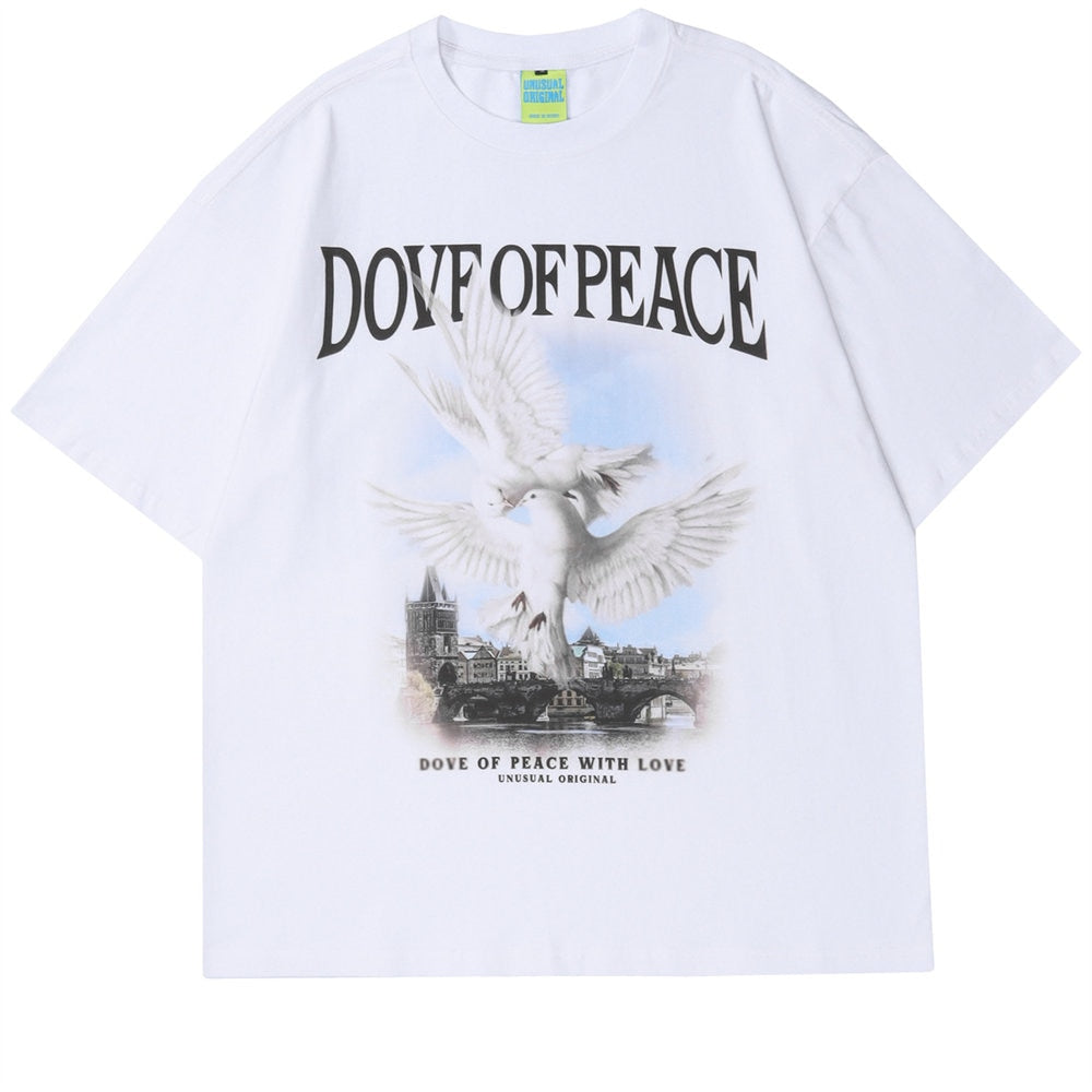 Voguable Men T-shirt O-neck Cotton Dove of Peace Print Top Tees 2022 Harajuku Streetwear Casual Short Sleeve Hip Hop Men's Clothing voguable