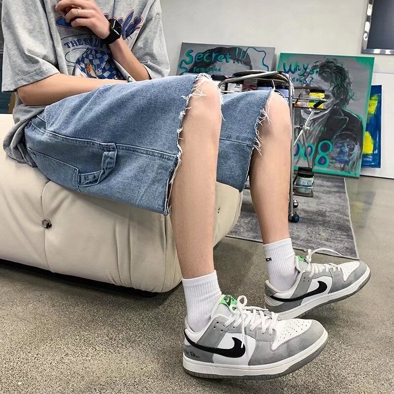 Summer Blue Denim Shorts Men Fashion Retro Casual Straight Denim Shorts Mens Streetwear Loose Hip Hop Cargo Jeans Shorts Men voguable