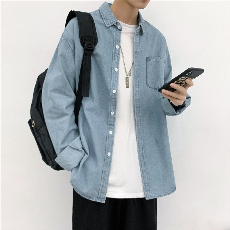 Shirts Men Retro Popular Japanese Fashion Streetwear Cargo All-match Long Sleeve Handsome Ulzzang Teens Students Simply Casual voguable