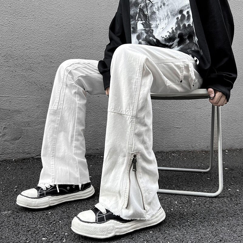 High Street Straight Black Men's Jeans America y2k Fashion Design Hip Hop Male Denim Pants Zipper Casual Trousers voguable