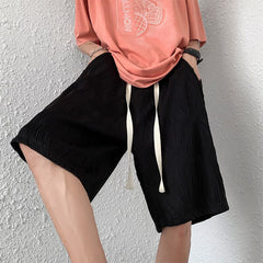 Summer 4-color Pleated Shorts Men Fashion Casual Ice Silk Shorts Men Japanese Streetwear Loose Straight Shorts Mens Beach Shorts voguable