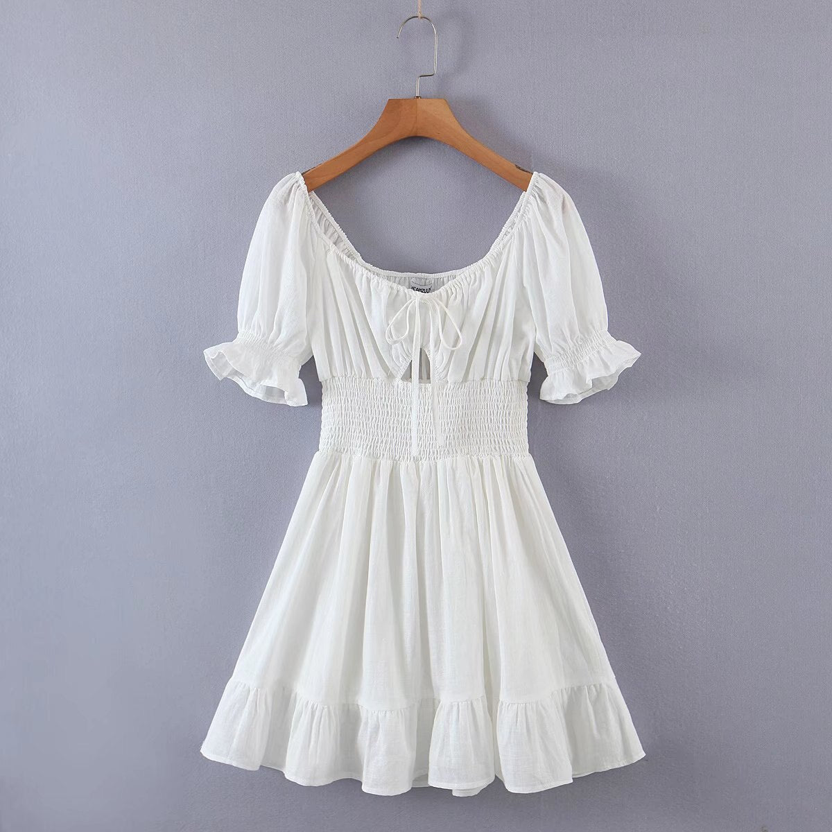 Voguable White Polka Dot Summer Beach Dress Women Puff Sleeve Vintage Ruffle A-line Backless Chiffon Short Dress Vestidos 2022 voguable