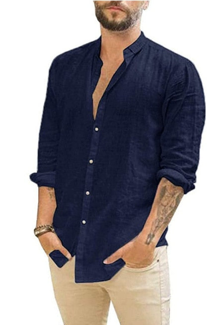 Voguable  New Men's Casual Blouse Cotton Linen Shirt Loose Tops Short Sleeve Tee Shirt Spring Autumn Summer Casual Handsome Men Shirt voguable