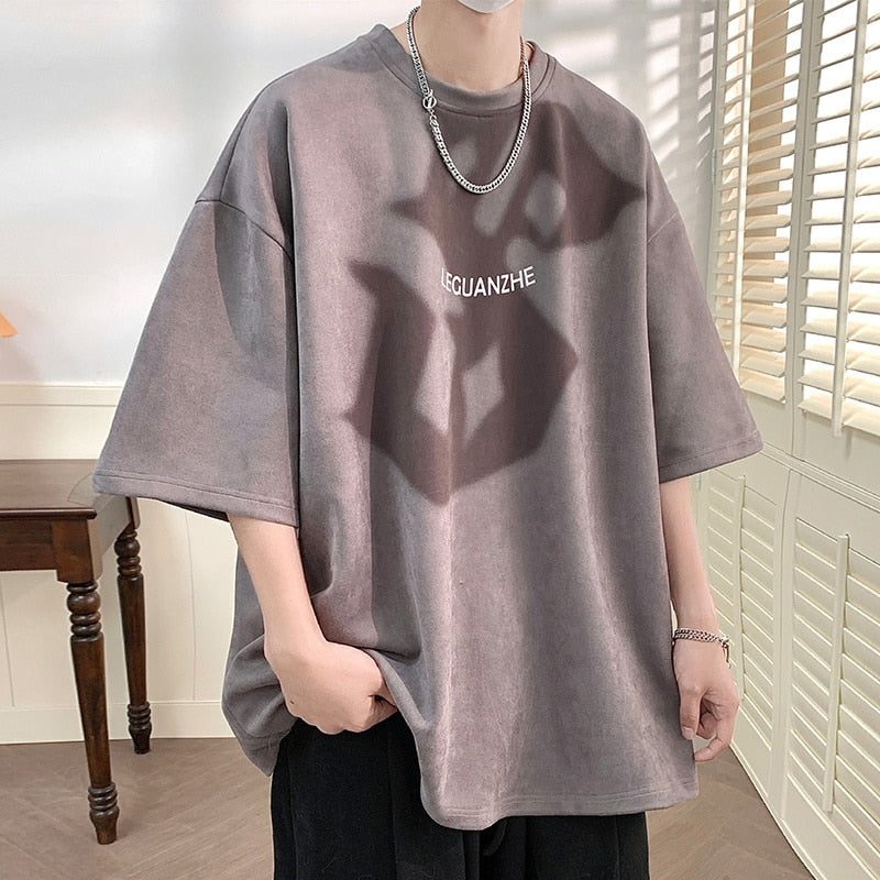 Summer New Roland Suede Watermark Short Sleeve Mens T-shirt Korean Style Baggy Y2k Casual Tops M-5X Round Neck Male Tees voguable