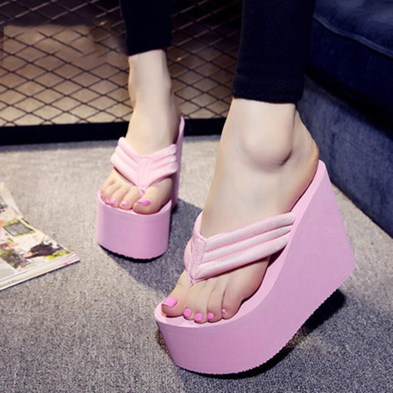 Voguable  2022 High-heeled Shoes Lady House Slippers Platform Slides Low on A Wedge Rubber Flip Flops Summer New Clogs Woman Candy Colors voguable