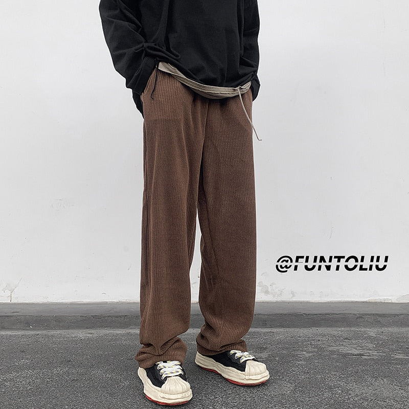 Spring Brown/Black Corduroy Pants Men Fashion Retro Casual Pants Men Streetwear Loose Hip Hop Straight Pants Mens Trousers M-2XL voguable