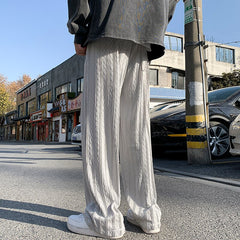 Summer New Drape Wave Striped Casual Pants Men's Loose American Oversized Wide Leg Pant Male Elastic Waist Street Sweatpant voguable