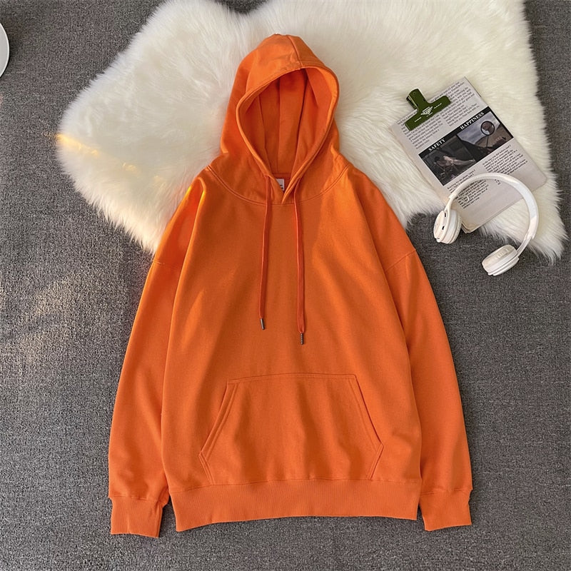 Korean Men's Solid Color Sweatshirt Hoodies  Casual Hooded Pullovers Hoodie Warm Fleece Male Loose Man Clothing 3XL voguable