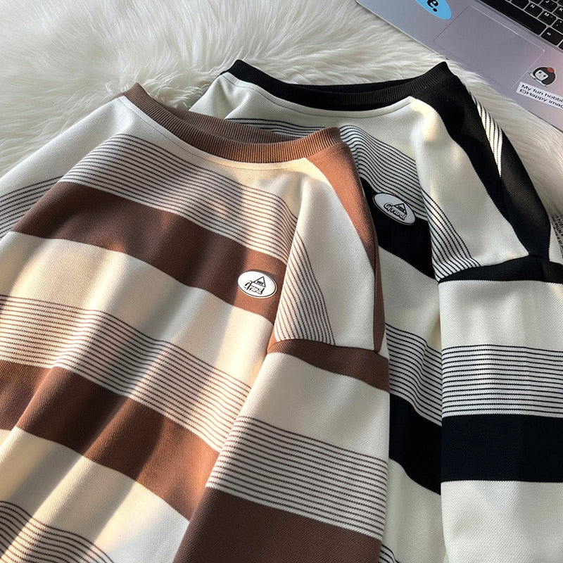 Women Sweatshirt Stripe Oversized Spring Casual  Female Round Neck Hoodies Korean Style Fashion Unisex 5XL Pullovers voguable