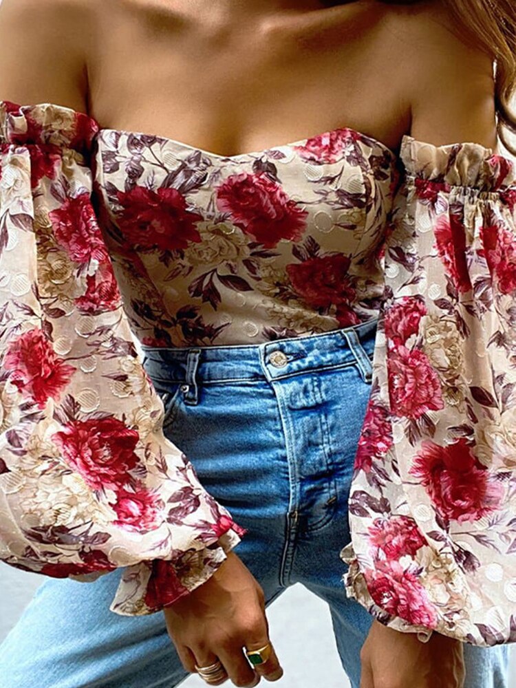 Voguable Foridol Elegant Long Sleeve Summer Spring Chiffon Blouse Shirt Women Off The Shoulder Beach Boho Tops 2022 Blusas De Mujer voguable