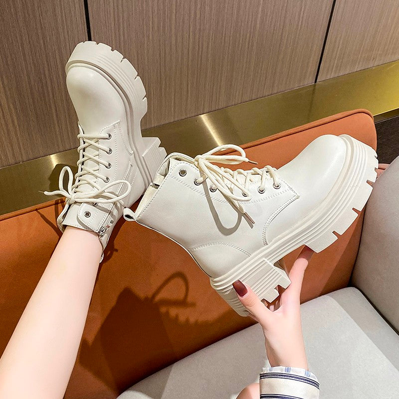 Zipper White Ankle Boots Round Toe Shoes Flat Heel Boots-Women  Low Rock Lolita Autumn Rubber Med Ladies Retro PU Fabric Ba voguable