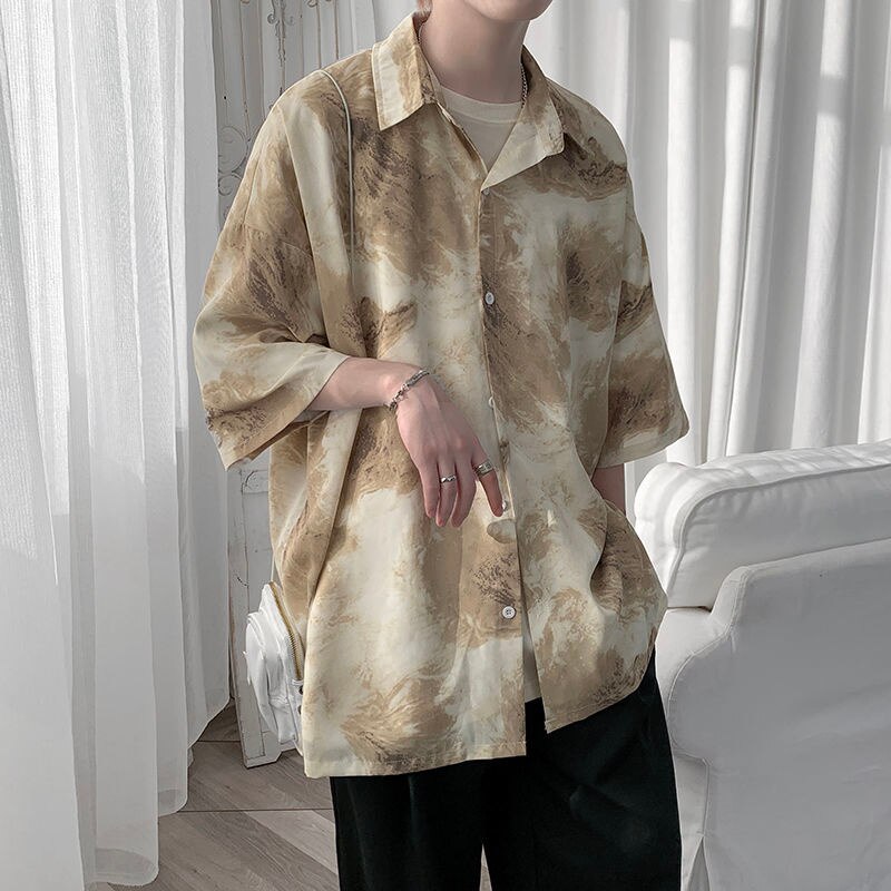 Men Summer Short Sleeve Shirts Tie Dyed Streetwear Gothic Casual Shirt For Male  New Casual Oversized Man Clothing voguable