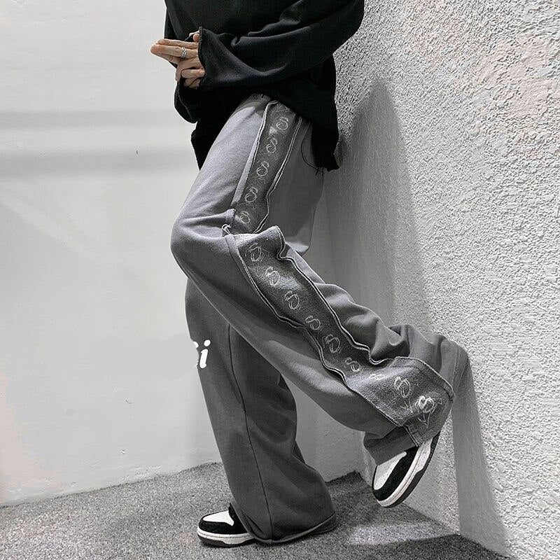High Street Men Casual Pants Harajuku Y2K Letter Print Design Oversize Straight Black Pant America Vintage Male Trousers voguable