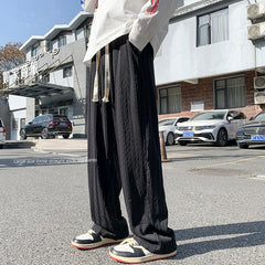 Summer New Drape Wave Striped Casual Pants Men's Loose American Oversized Wide Leg Pant Male Elastic Waist Street Sweatpant voguable