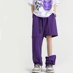 Detachable Two Piece Wide Leg Pants for Men Baggy Large Size Elastic Waist Summer Thin High Street Hip Hop Nylon Trousers voguable