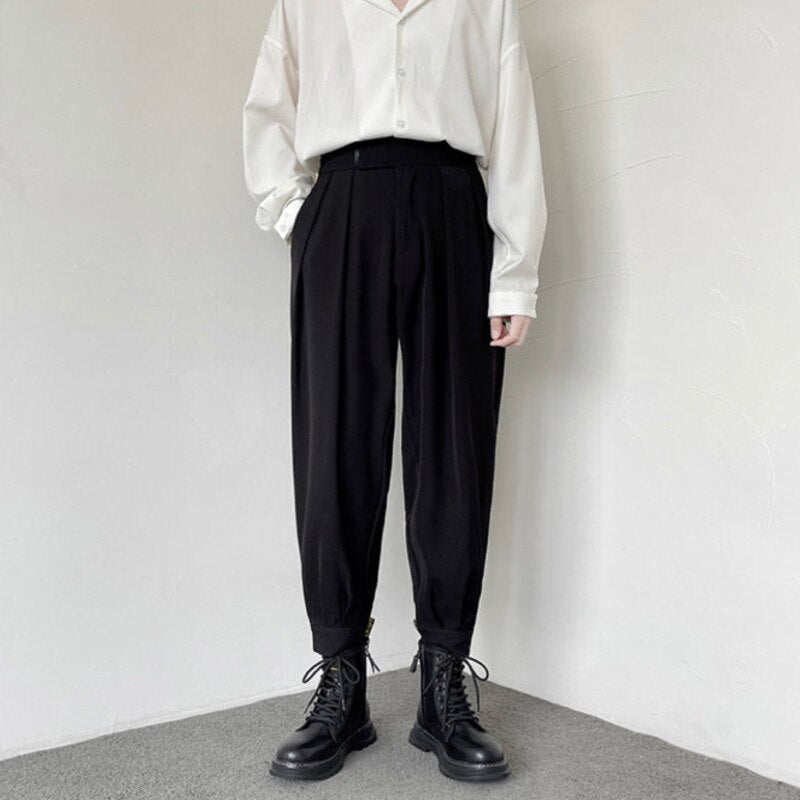 Spring High Street Men's Suit Pants Solid Color Casual Men's Harem Pant Fashion Design Loose Black Basic Trousers voguable