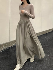 Autumn  New Women Long A Line Big Swing Dress Winter Elegant Casual Long Sleeve Boho Vintage Dresses Female Clothing voguable