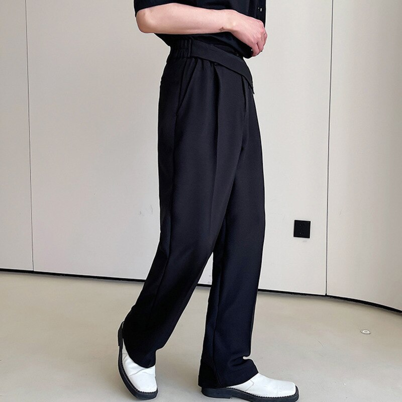Korean Style Casual Bandage Simple Solid Color Men's Straight Pants Button Pocket Zipper Autumn New  Versatile voguable