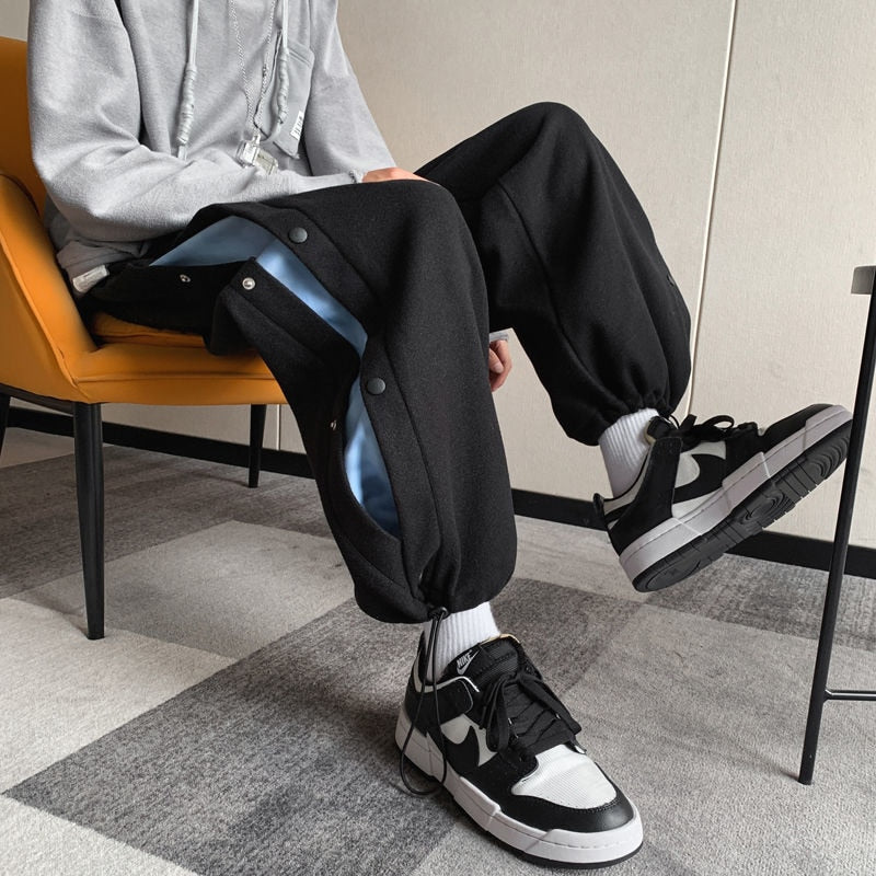 Autumn Contrast Color Drawstring Men's Casual Pants Fashion Design Side Bottom Loose Sweatpants Streetwear Male Trouser voguable