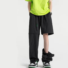Detachable Two Piece Wide Leg Pants for Men Baggy Large Size Elastic Waist Summer Thin High Street Hip Hop Nylon Trousers voguable