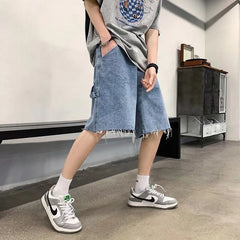 Summer Blue Denim Shorts Men Fashion Retro Casual Straight Denim Shorts Mens Streetwear Loose Hip Hop Cargo Jeans Shorts Men voguable