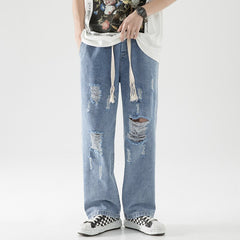 Men Street baggy jeansripped trousers Cross hip hop New Mens Loose Jeans Pants solid color Women oversized  straight Jeans voguable