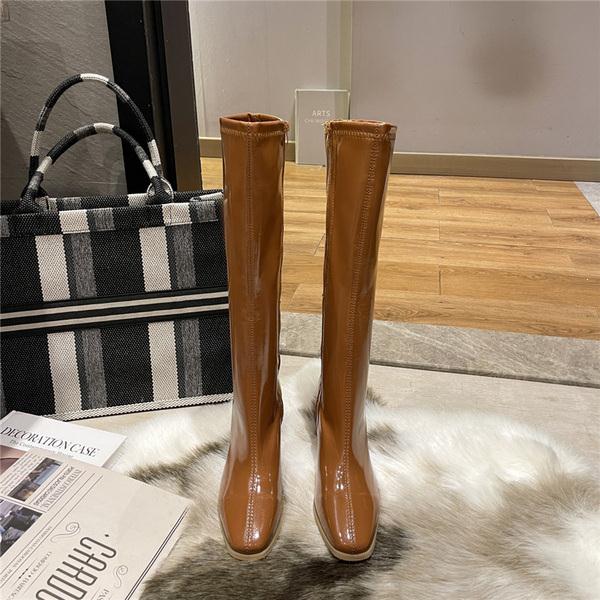 Women Boots Over Knee Female Shoes Zipper Boots-Women Over-the-Knee Ladies High Heel Autumn Leather Rubber White Rome Micro voguable