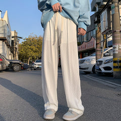 Summer New Drape Wave Striped Casual Pants Men's Loose American Oversized Wide Leg Pant Male Elastic Waist Street Sweatpant voguable