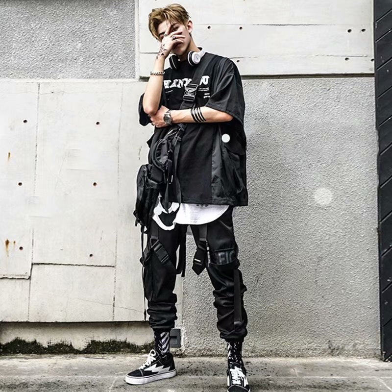 Voguable  Stylish Cargo Pants Men Ribbons Multi Pocket Jogger Male Clothing Oversize Gradient Harem Hip Hop Streetwear Sport Sweatpants voguable