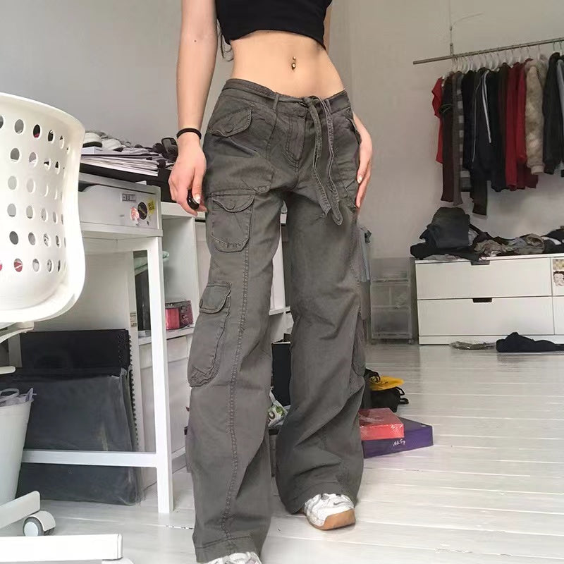 Voguable  Fashion American Trousers High Street Retro Gray Cargo Pants  Woman Sexy Low Waist Baggy Pants Casual Trousers Streetwear voguable
