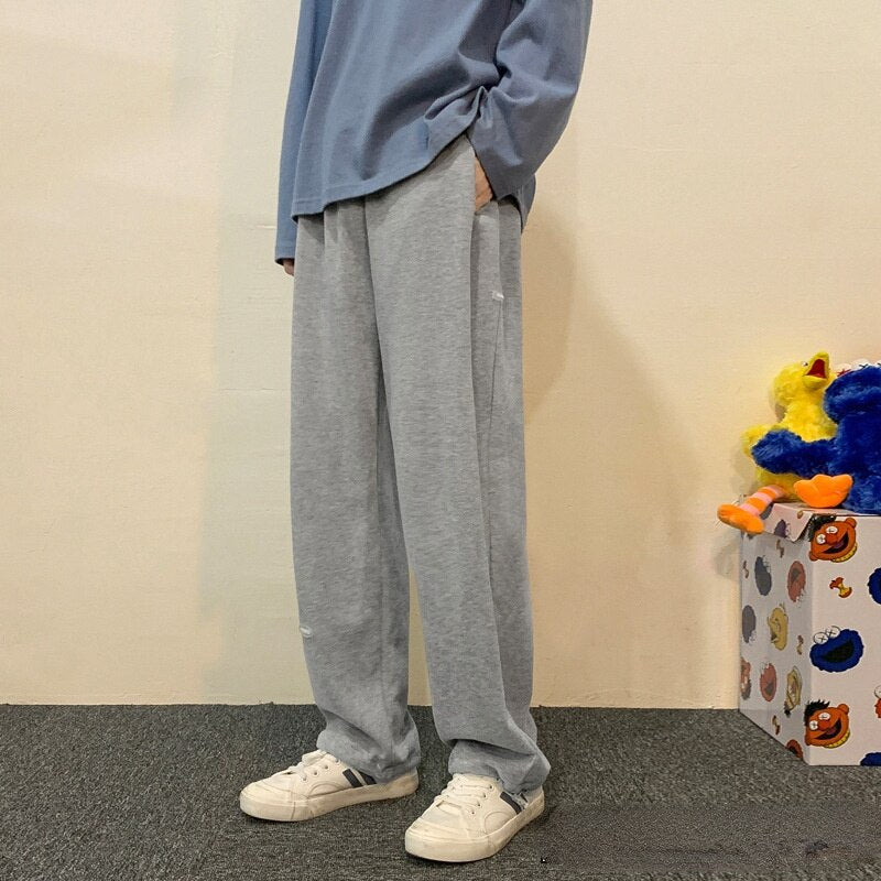 Pants Men Spring Korean Style Trendy All-match Wide Leg Trousers Simple Pure Color Casual Joggers Loose Minimalist Streetwear voguable