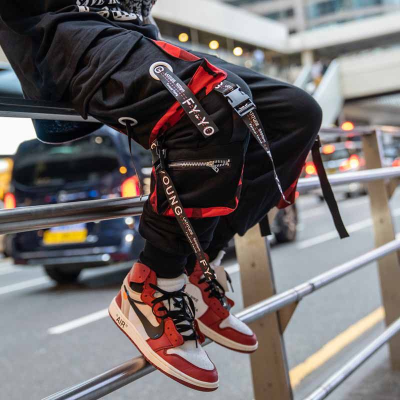 Voguable  Stylish Cargo Pants Men Ribbons Multi Pocket Jogger Male Clothing Oversize Gradient Harem Hip Hop Streetwear Sport Sweatpants voguable