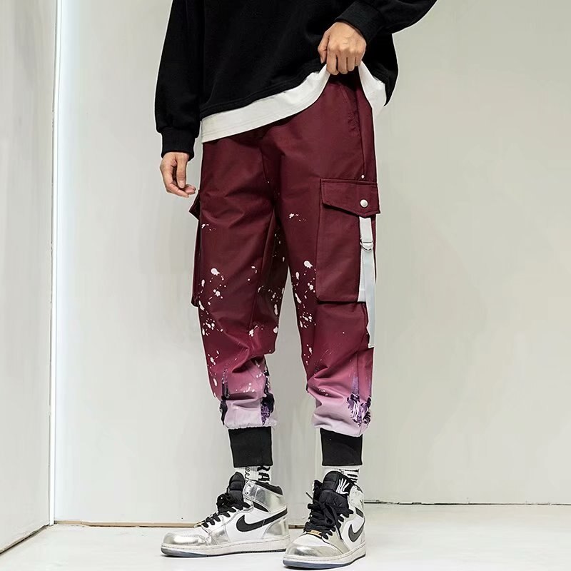 Voguable  Stylish Cargo Pants Men Ribbons Multi Pocket Jogger Male Clothing Oversize Gradient Harem Hip Hop Streetwear Sport Sweatpants voguable