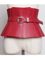 New Spring Summer Pu Leather Black Ruffles Buckle Split Joint Personality Wide Belt Women Fashion All-match voguable