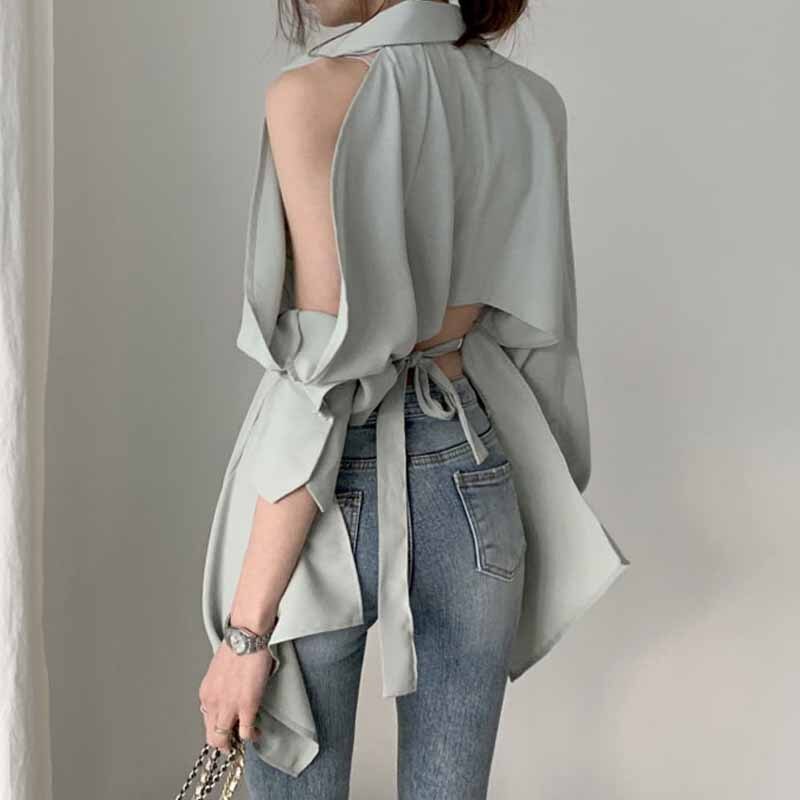 Fashion Hollow Sexy Women Blouse Chic Long Sleeve Irregular Vinatge White Shirt Women Off Shoulder Bandage Lady Top Blusas voguable