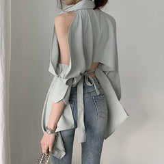 Fashion Hollow Sexy Women Blouse Chic Long Sleeve Irregular Vinatge White Shirt Women Off Shoulder Bandage Lady Top Blusas voguable
