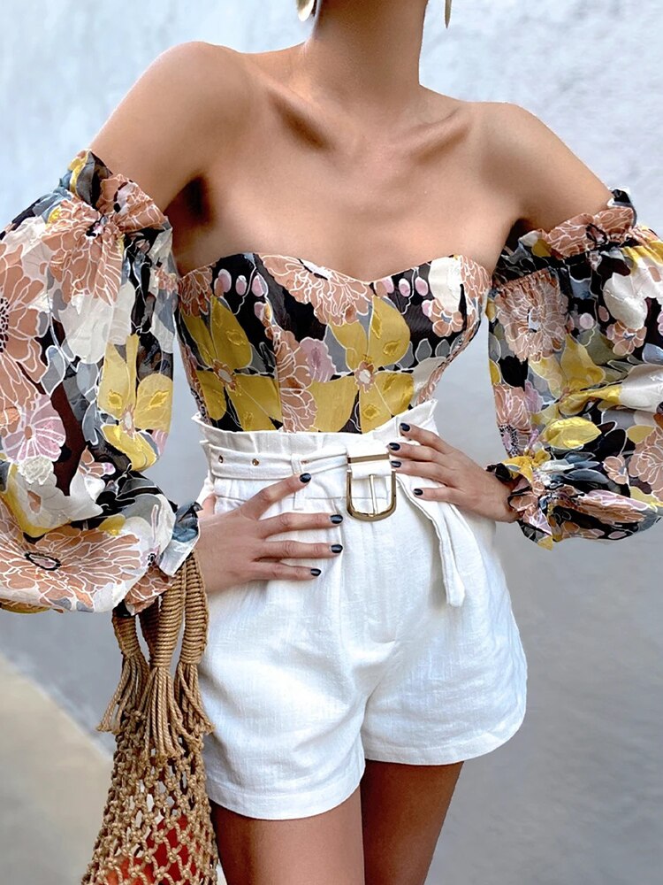 Voguable Foridol Elegant Long Sleeve Summer Spring Chiffon Blouse Shirt Women Off The Shoulder Beach Boho Tops 2022 Blusas De Mujer voguable