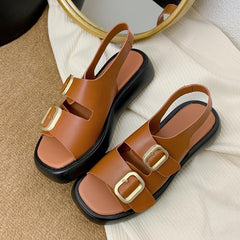 Voguable  2022 INS New Women Real Leather Sandals Woman Buckle Shoes Fashion Party Daily Female Footwear Size 34-40 voguable
