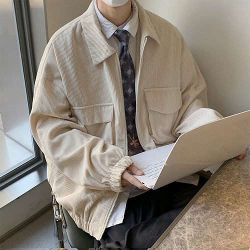Jackets Men Streetwear Handsome Japanese Corduroy Outwear Solid Large Size BF Loose Classic Cazadora Hombre New Arrival Popular voguable